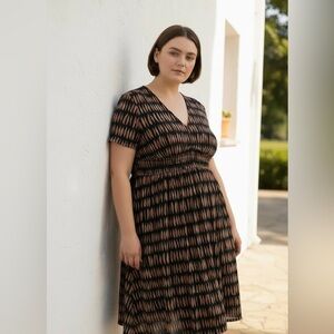 NEW PENN Addition Elle Woven Printed Dress with Short Sleeves 1X